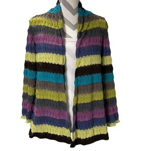 Peck & Peck Multi Color Striped Open Front Crochet Cardigan Sweater‎ Women 6